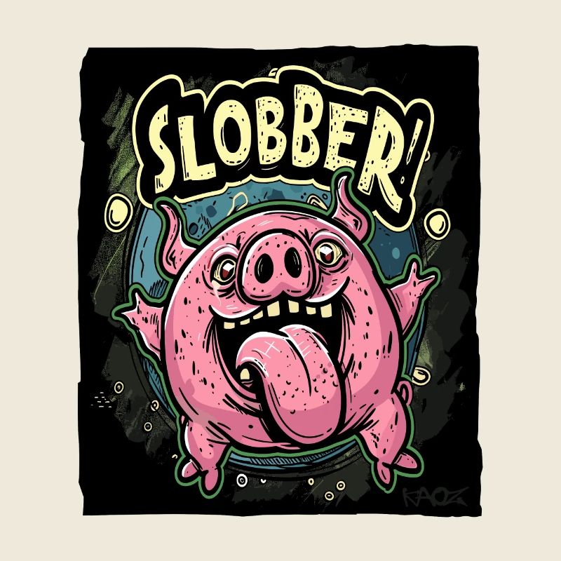 Cochon baveux, affamé, heureux