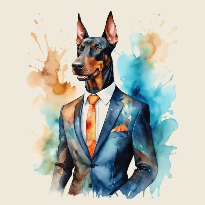 Dobermann Anzug Hund Bunt Lustig Tier Design Print