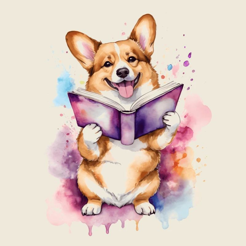 Corgi Lesen Buch Hund Lustig Tier Design Print