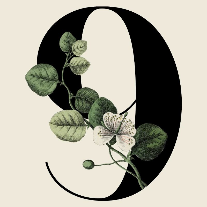 Numéro 9 floral vert -9e anniversaire floral
