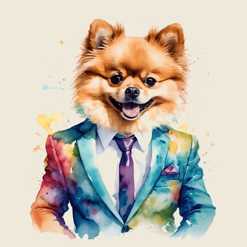 Pomeranian Zwergspitz Anzug Hund Bunt Print