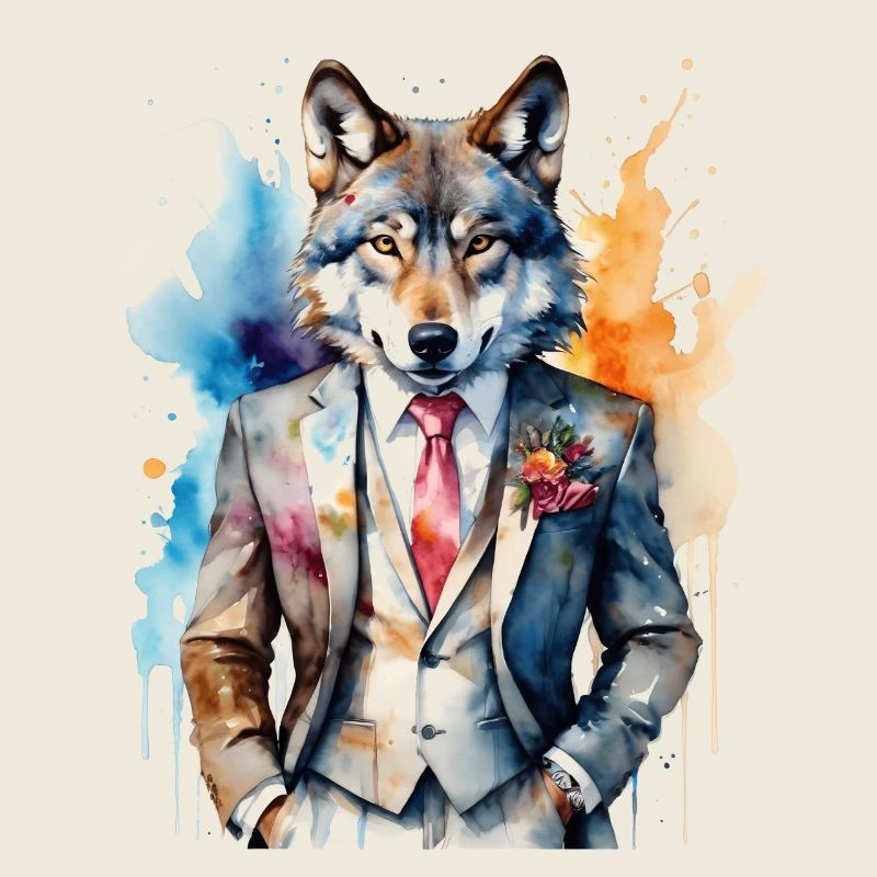 Wolf Anzug Bunt Tier Design Print