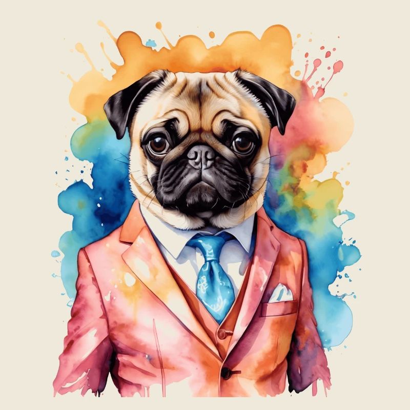 Mops Anzug Hund Bunt Lustig Tier Design Print