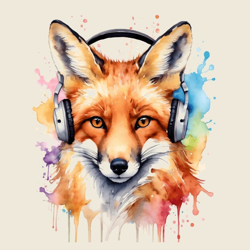 Fuchs Kopfhörer Musik Bunt Tier Design Print