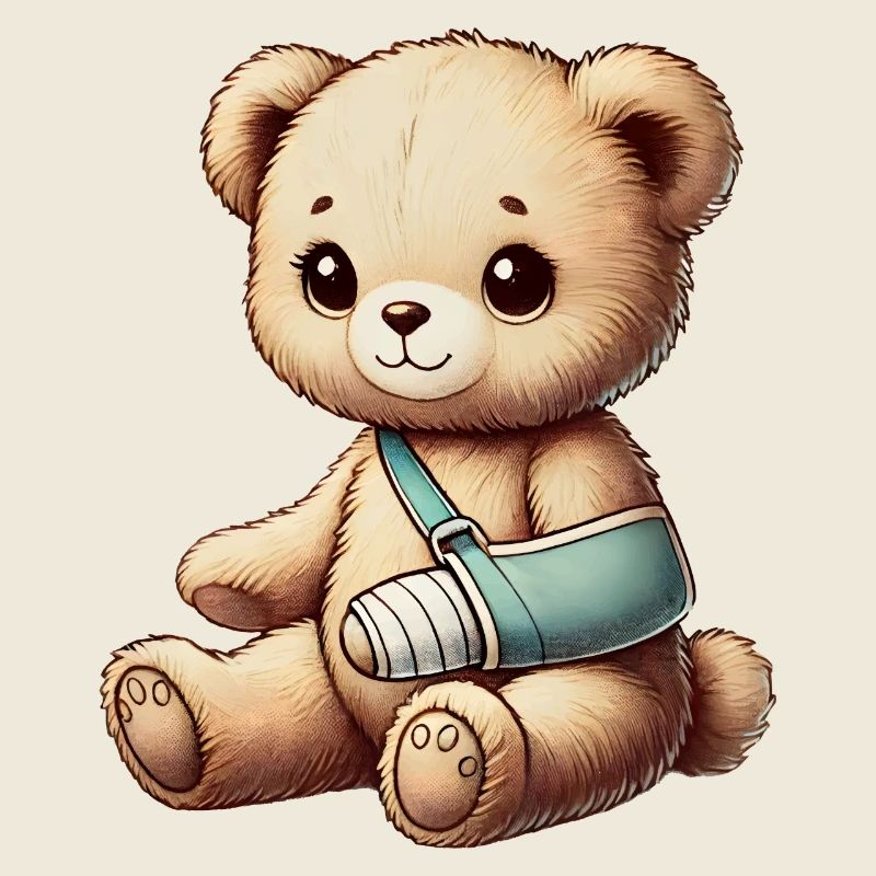 Teddy brings comfort - cuddly toy with a cast arm