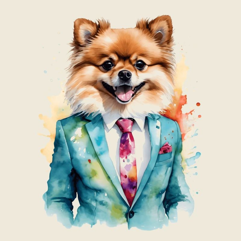 Pomeranian Zwergspitz Anzug Hund Bunt Print