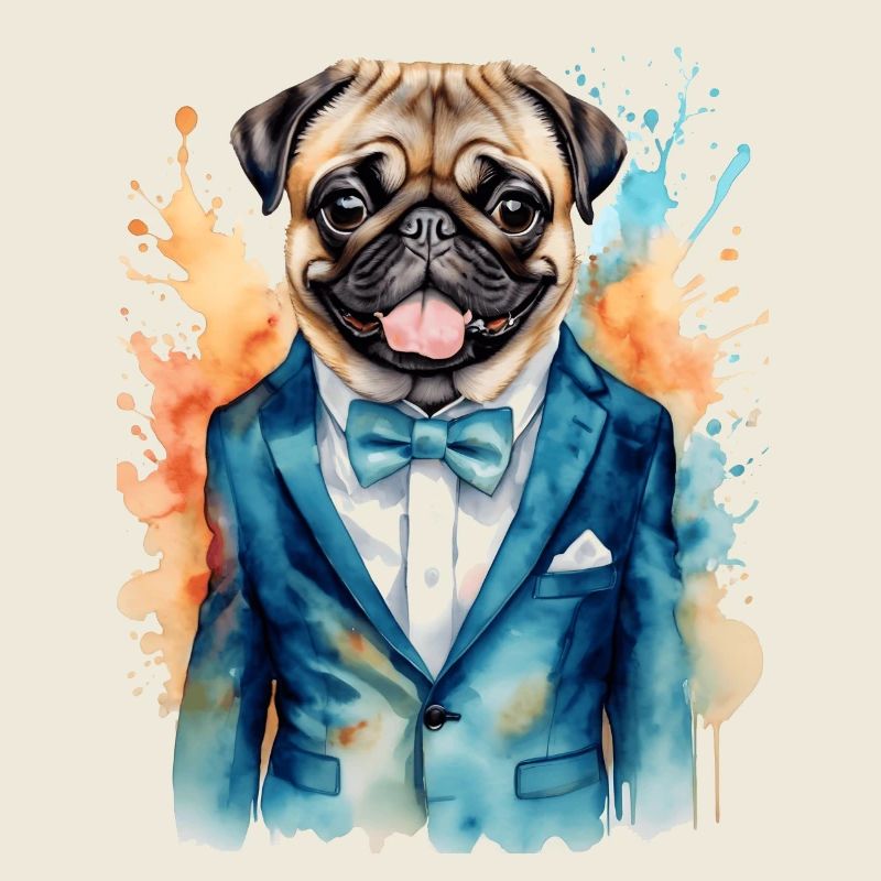 Mops Anzug Hund Bunt Lustig Tier Design Print