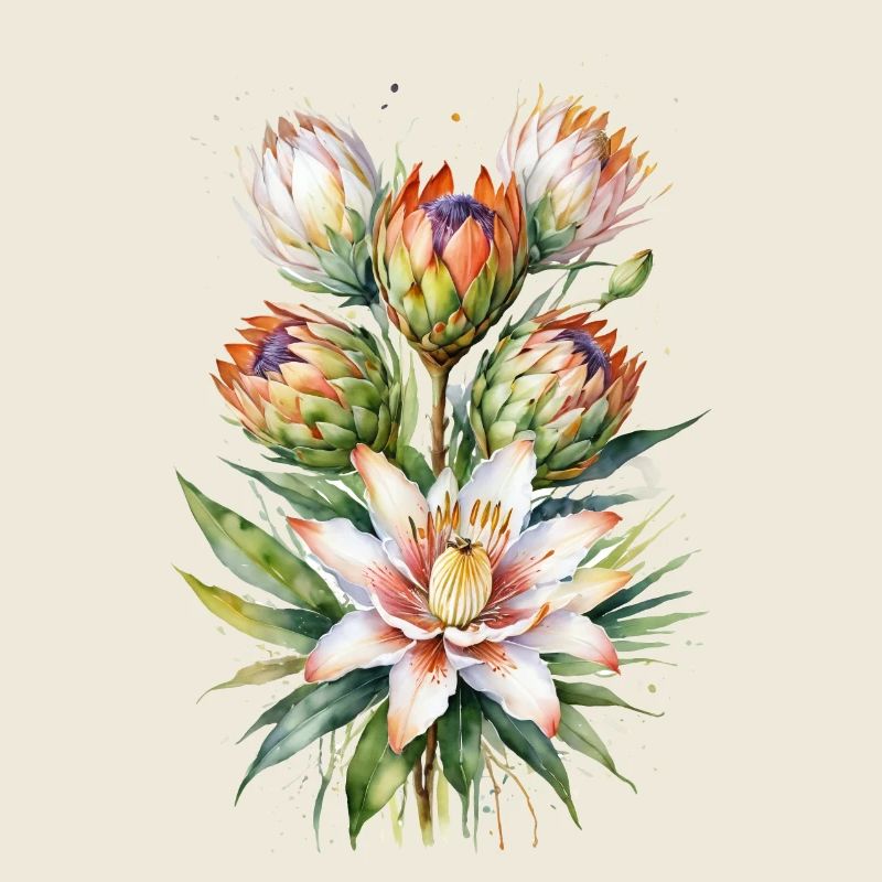 Exquise Aquarelle Botanique Fleurs Protea