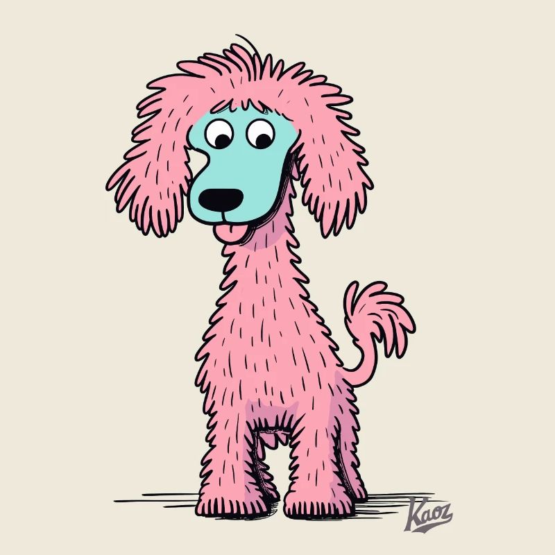 Le caniche de dessin animé rose et joyeux