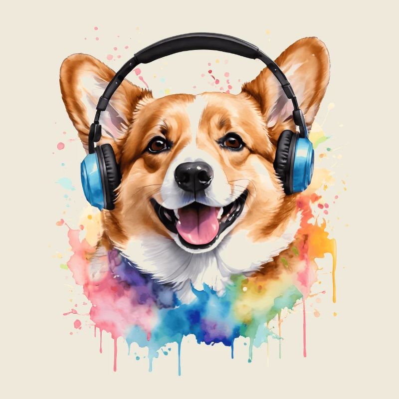 Corgi Kopfhörer Hund Bunt Lustig Tier Design Print
