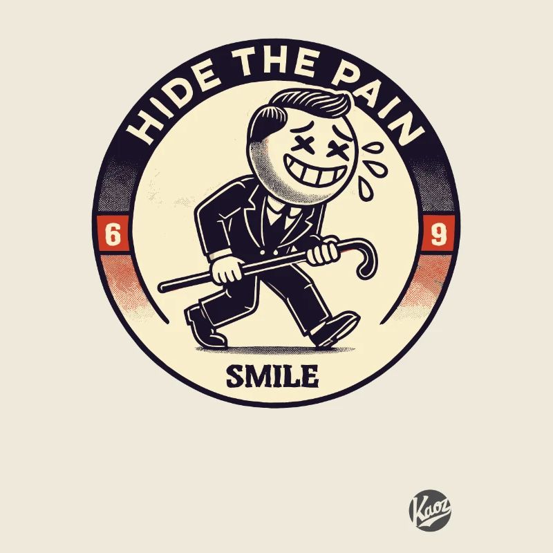 Dessin animé rétro : Cachez la douleur et le sourire