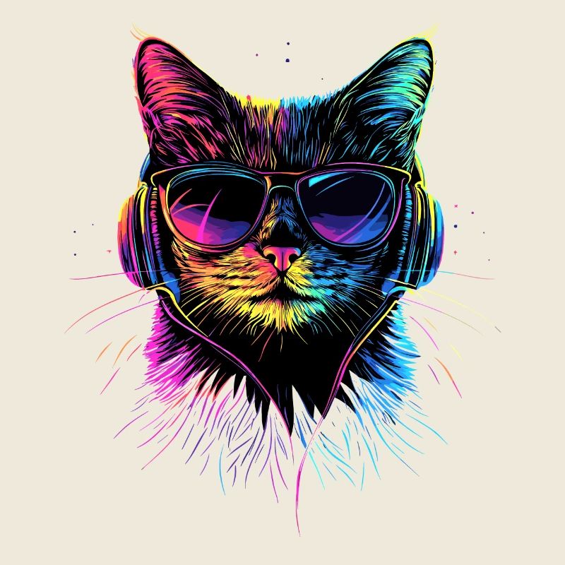 Katze Sonnenbrille Kopfhörer Musik Bunt DJ Katzen