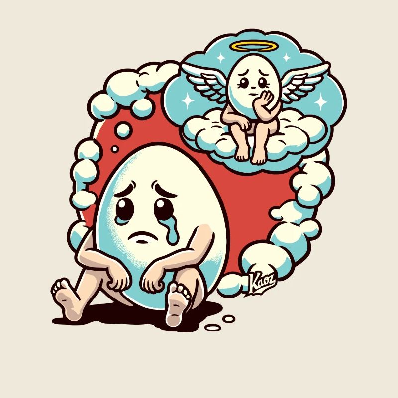 Sad egg imagines egg friend in heaven