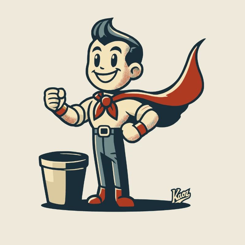 - Super-héros normal rétro trash avec cape