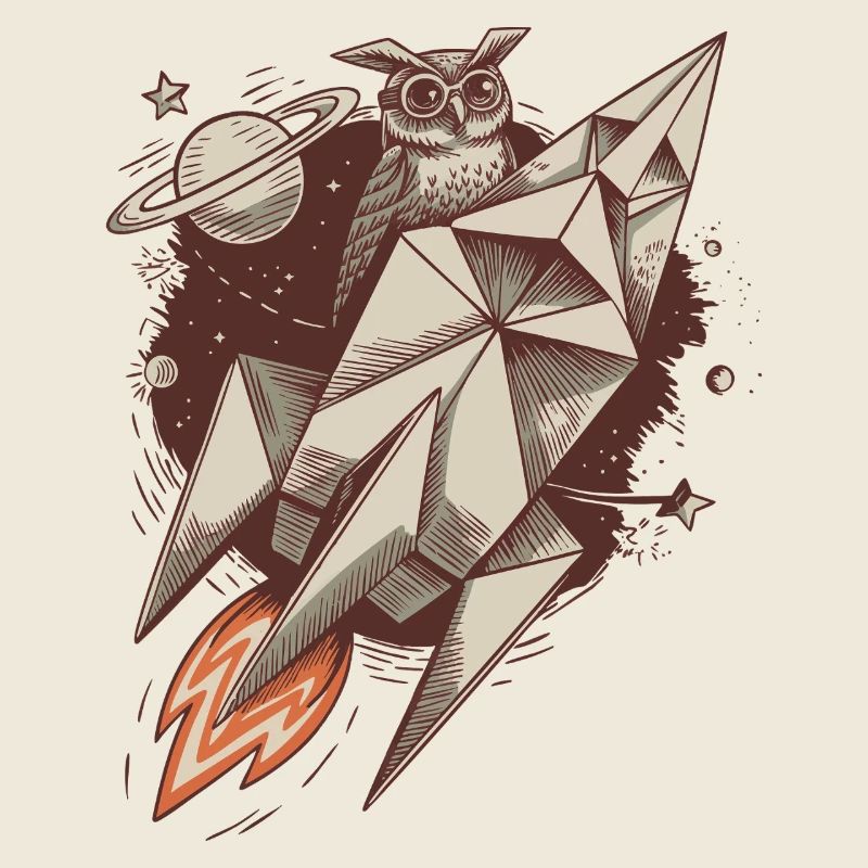 Weise Eule auf einer Rakete - Cosmic Adventure