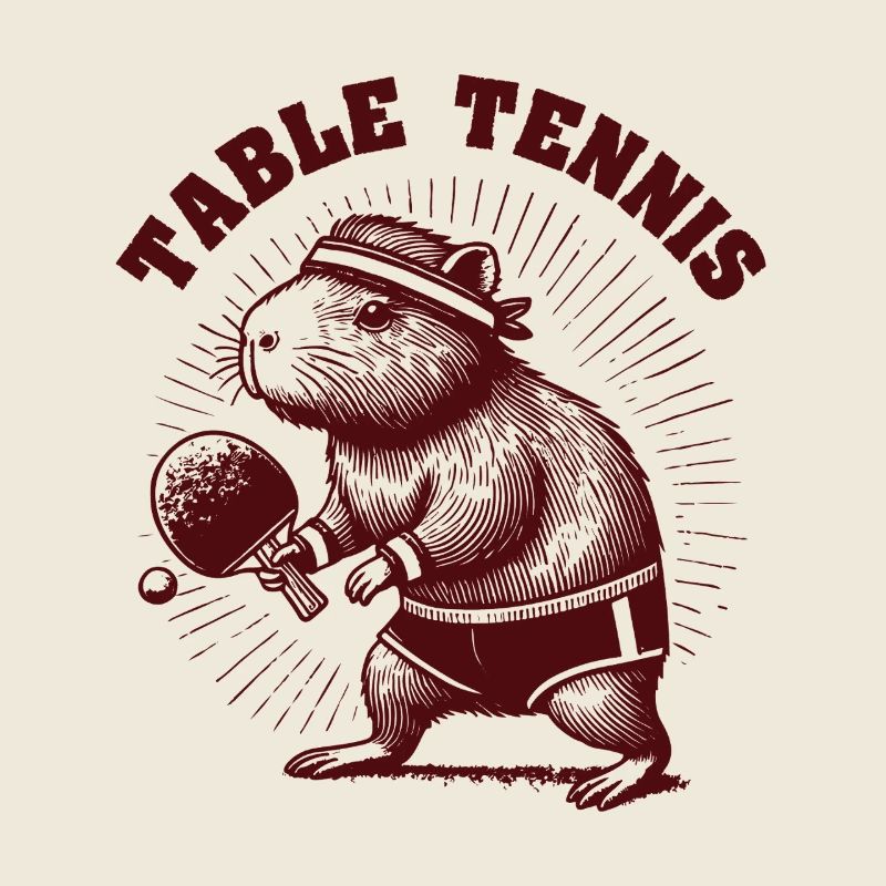 Capybara Vintage Table Tennis Player Retro Look