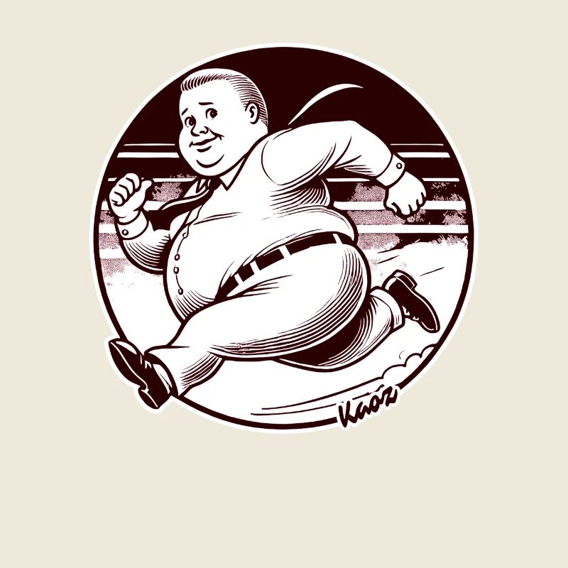 Chubby retro man running