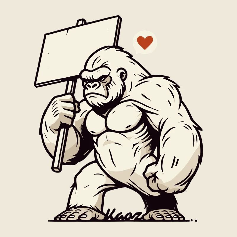 Wilder Gorilla, dein Text auf einem Schild