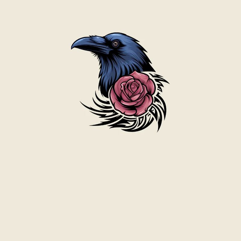Raven's Romance: Vogel mit Rose und Stammesakzenten
