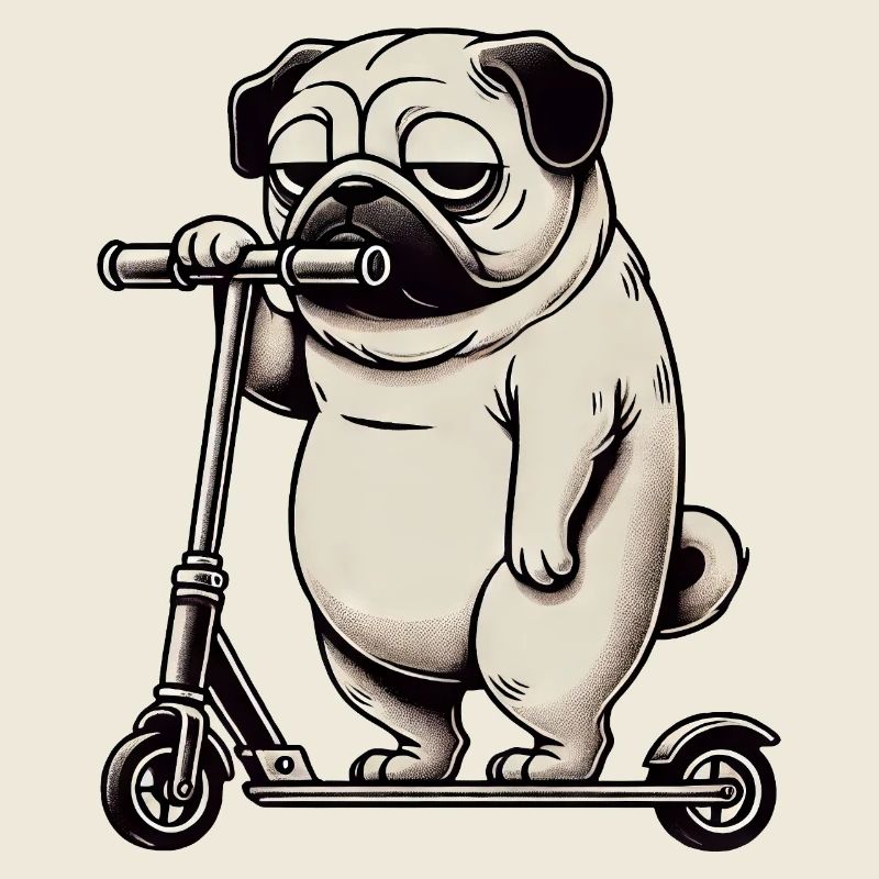 Lustiger Mops Roller Scooter Kickroller Grumpy