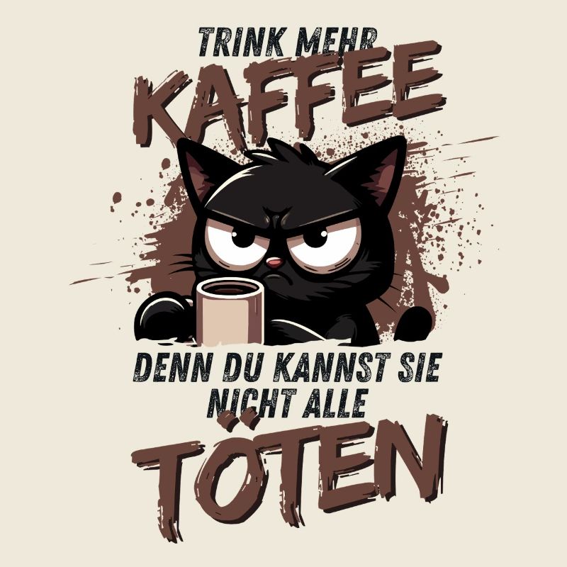 Trink mehr Kaffee – schwarzer Humor Katze