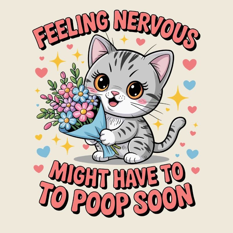 Se sentir nerveux chat mignon avec des fleurs humour