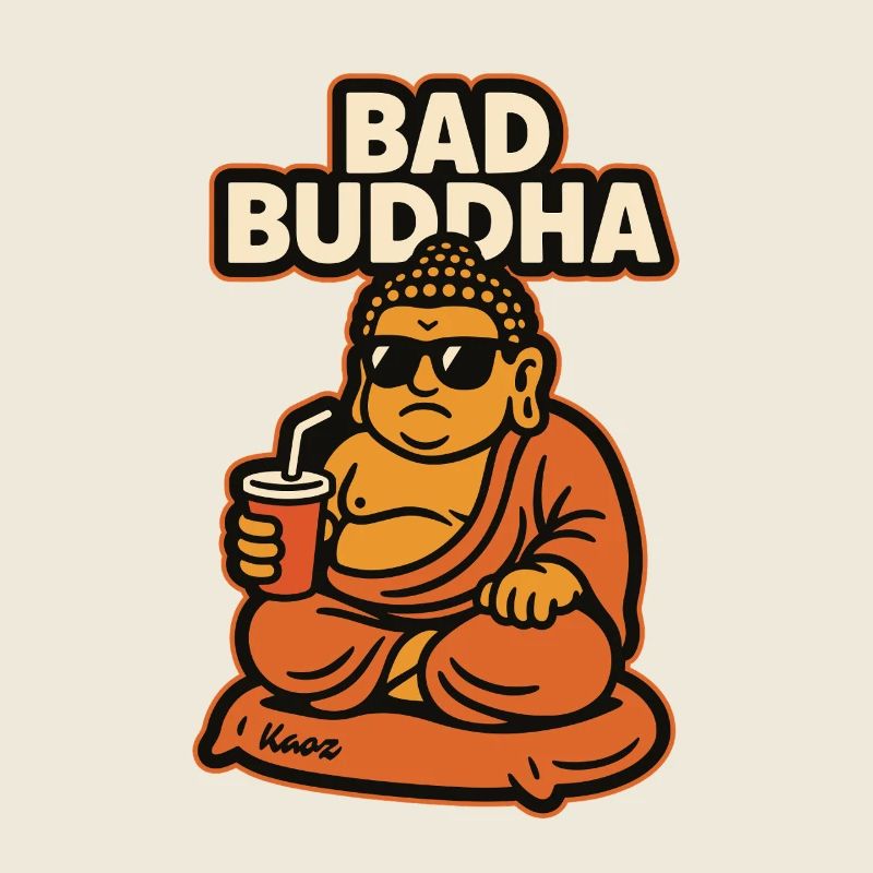 Bad Buddha mit Sonnenbrille und Becher