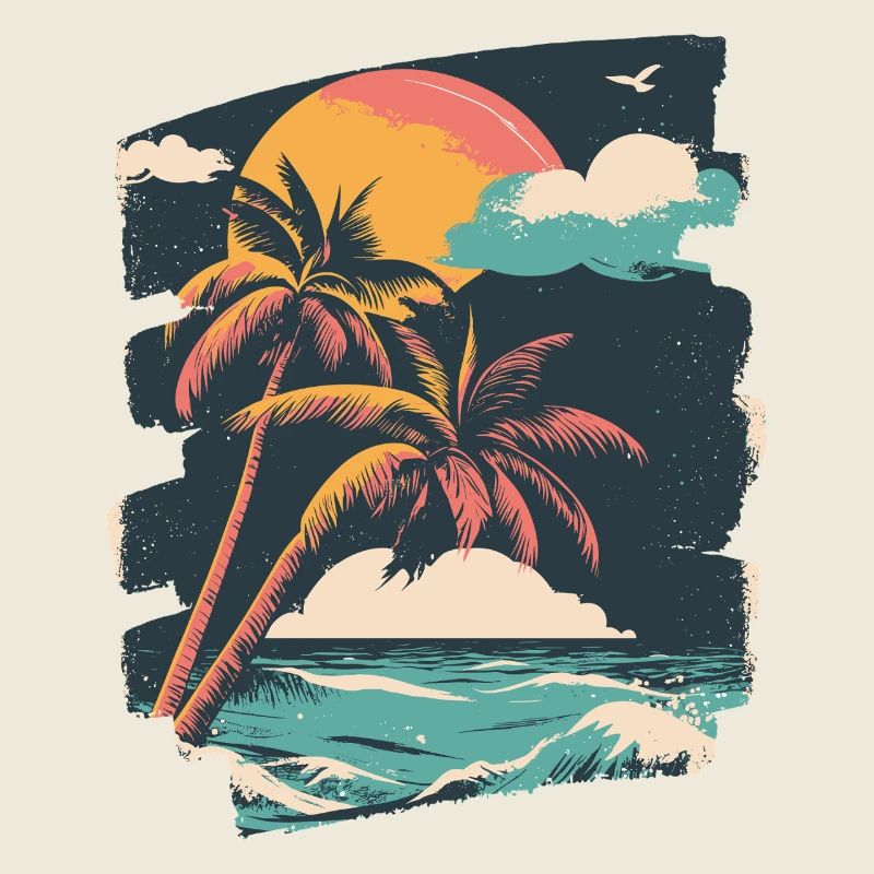 Plage Palmiers Coucher de soleil Été