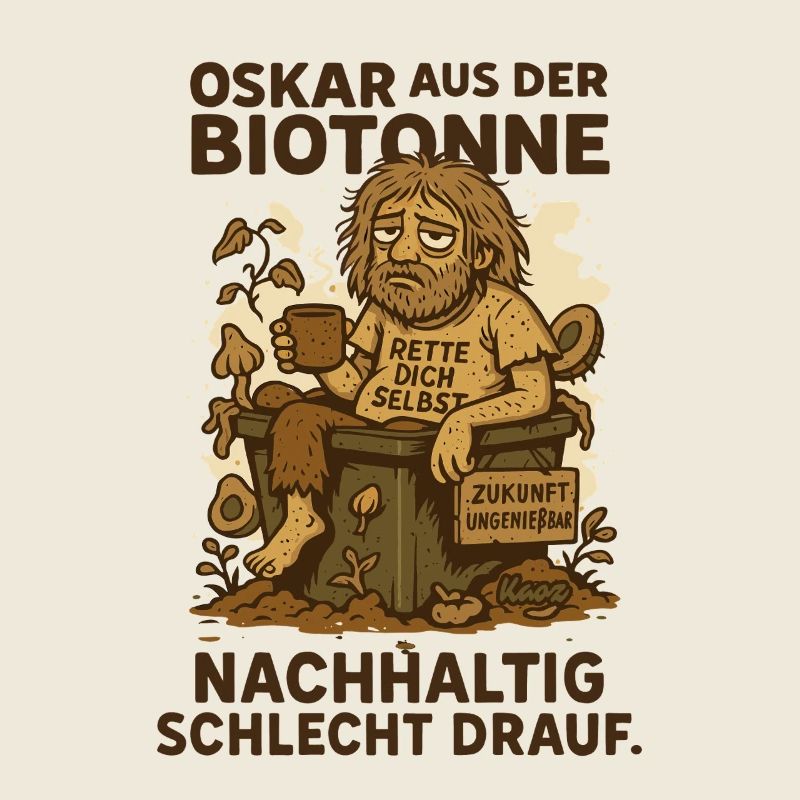 Oskar from the organic waste bin with saying and garbage