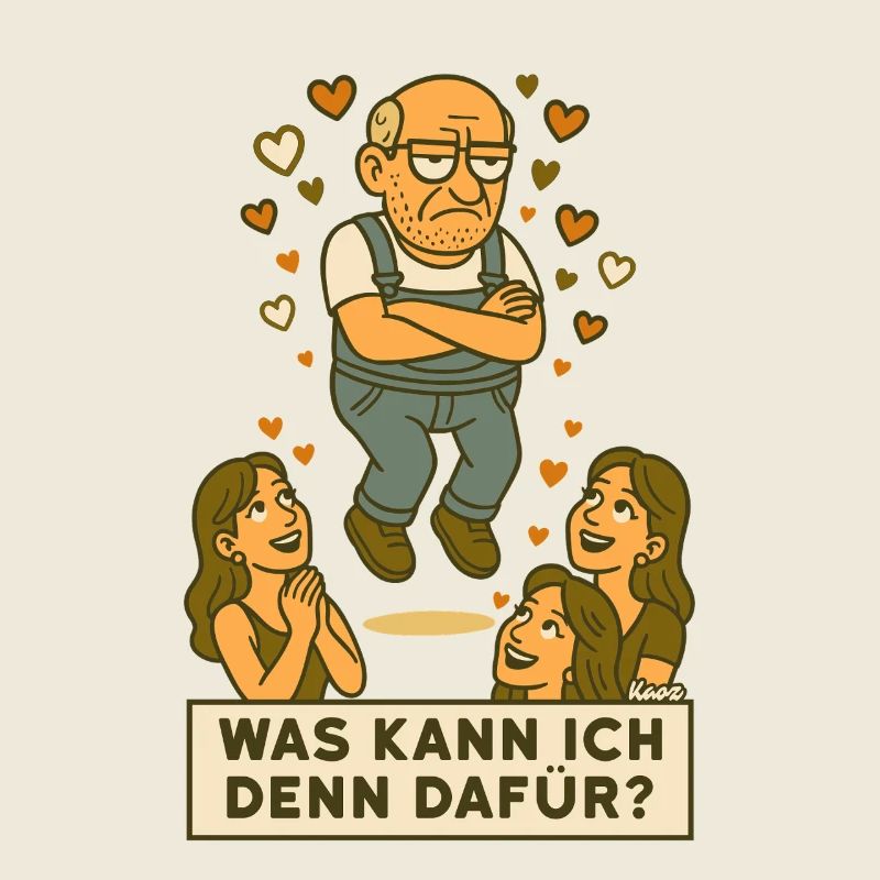 Grantiger Mann wird verehrt schwebt mit Herzchen