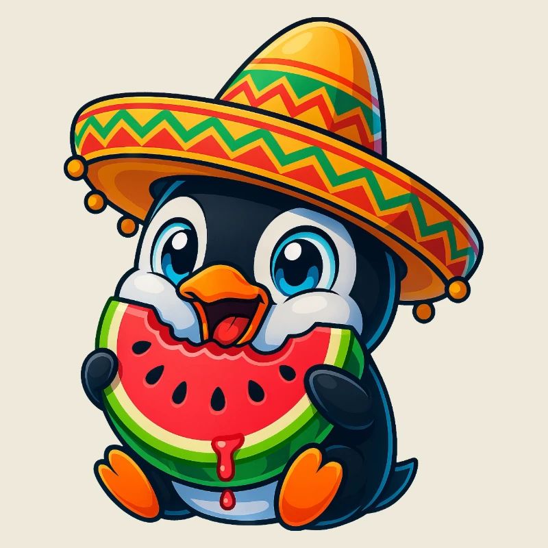 Pingouin heureux avec Melon Sombrero Plaisir d’été