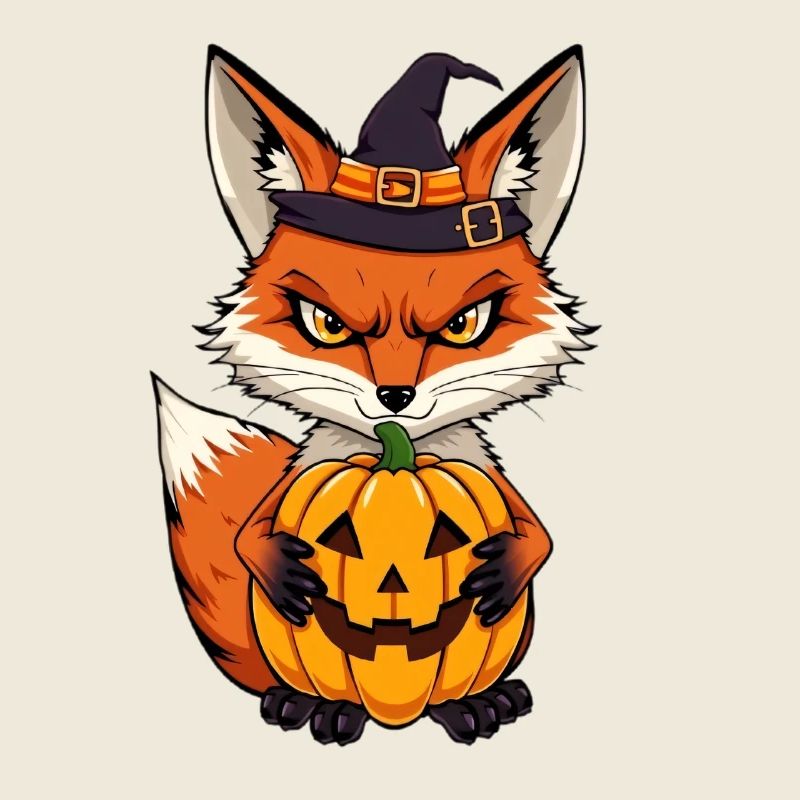 Halloween fox with pumpkin: cartoon illustration