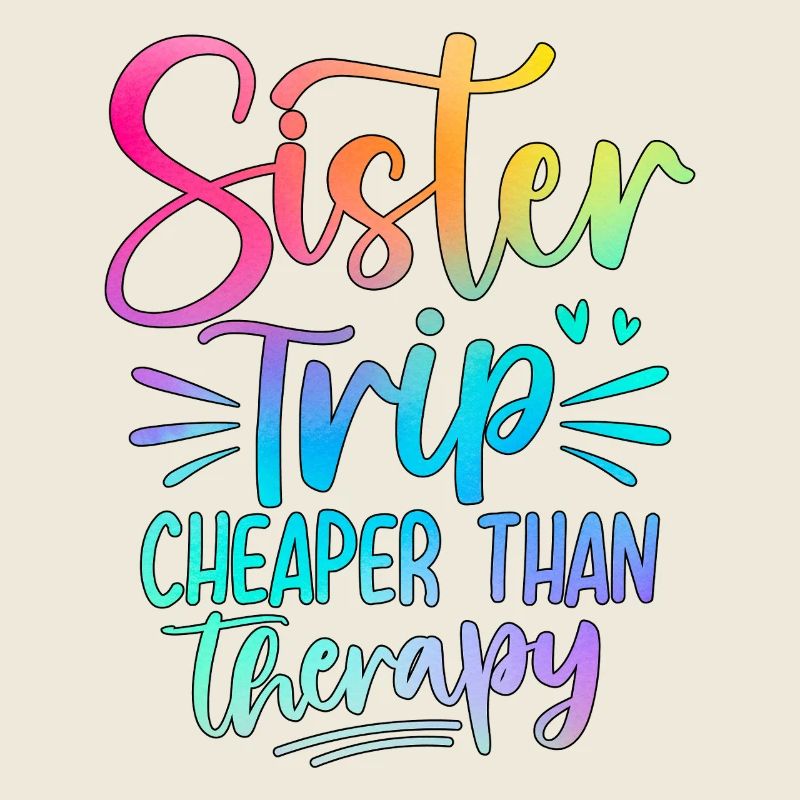 Sister Trip Schriftzug mit Regenbogenfarben