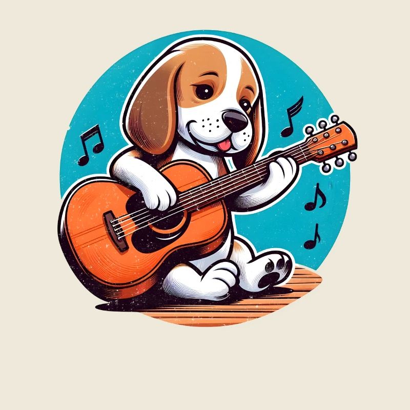 Chiot mignon avec guitare