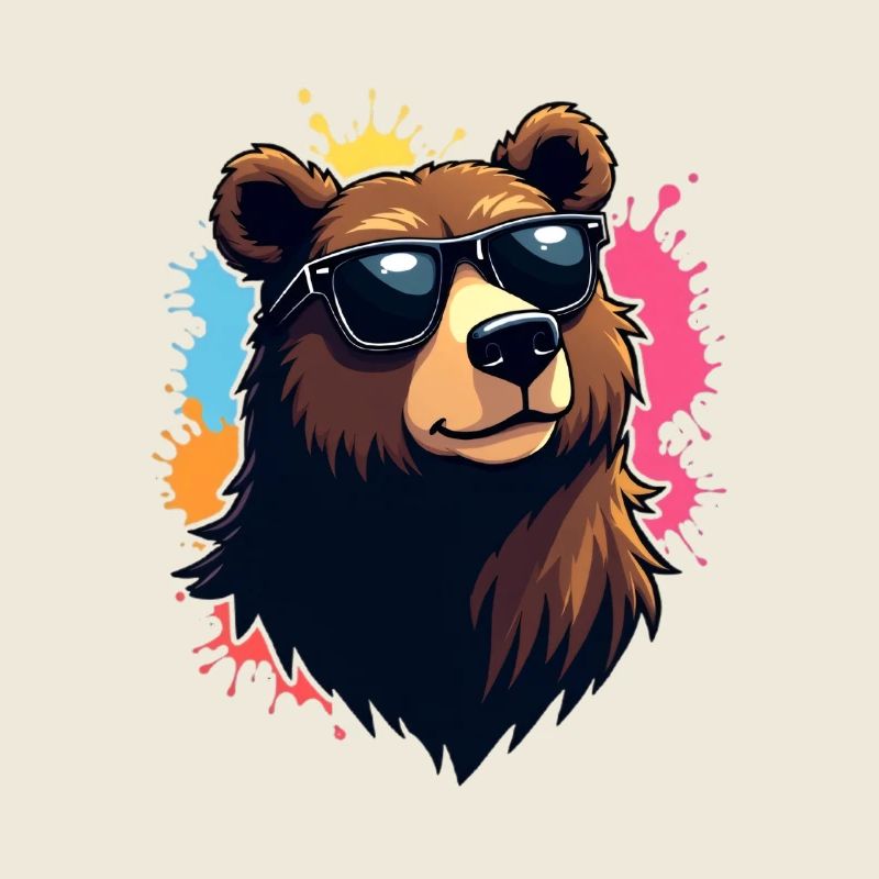 Bär mit Sonnenbrille und Farbexplosion