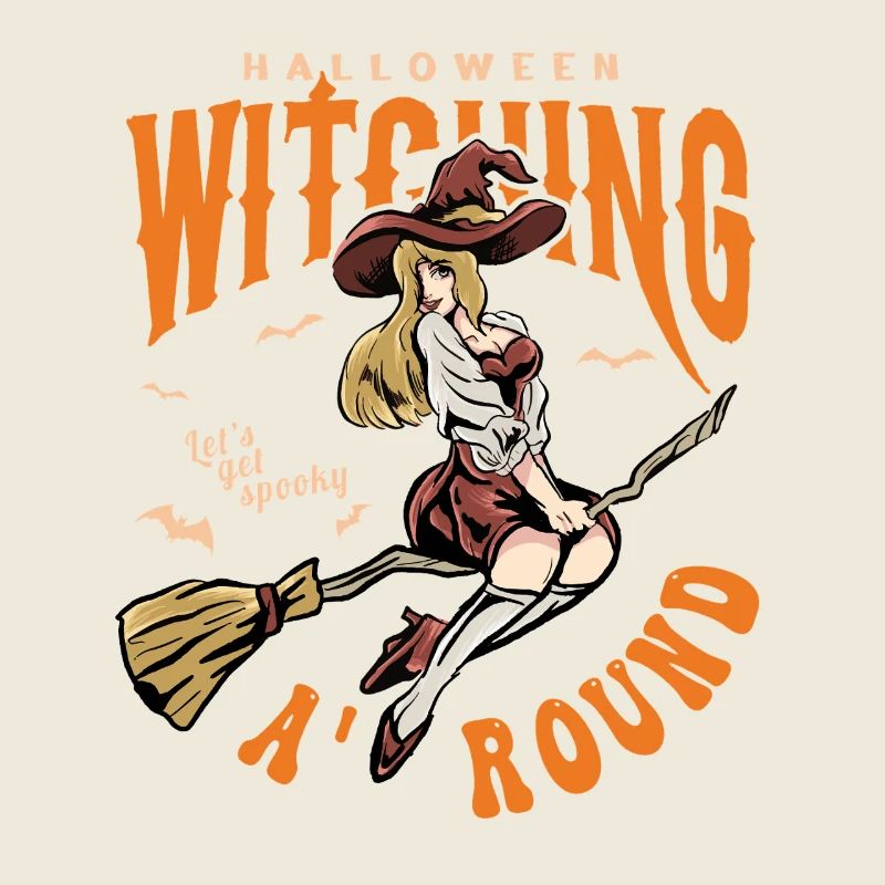 Halloween witch on broom druid style