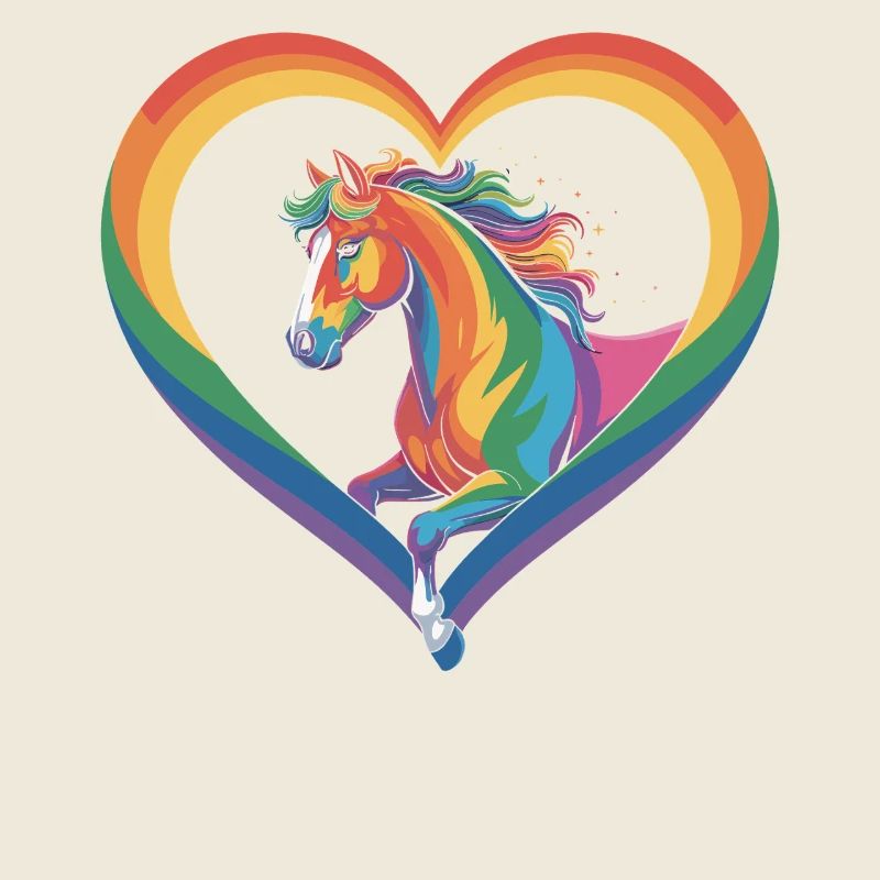 Cheval arc-en-ciel dans un cadre en forme de cœur