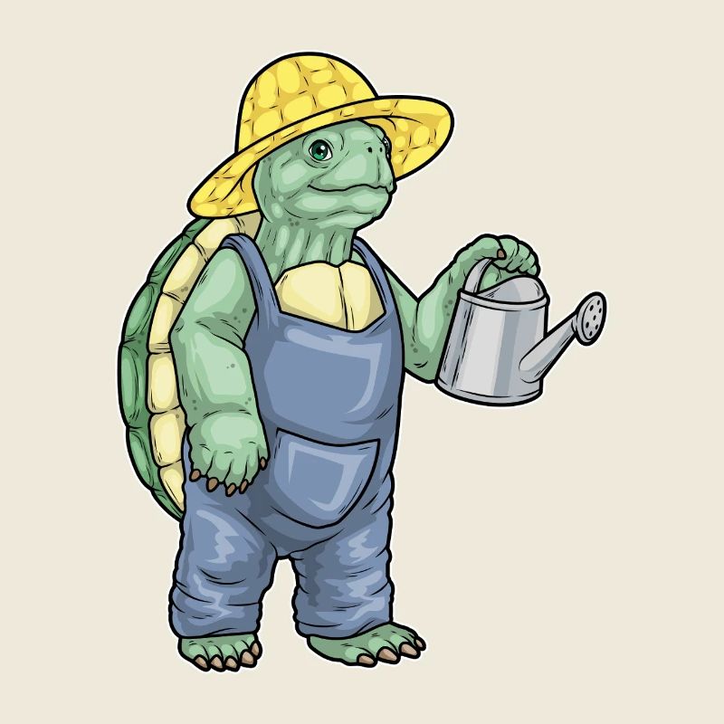 Schildkröte Gärtner Gießkanne Garten