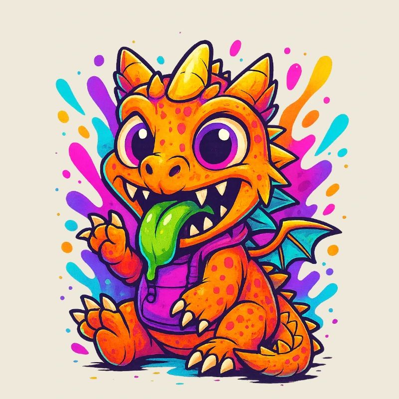 Dinosaure coloré avec de la bave et des ailes