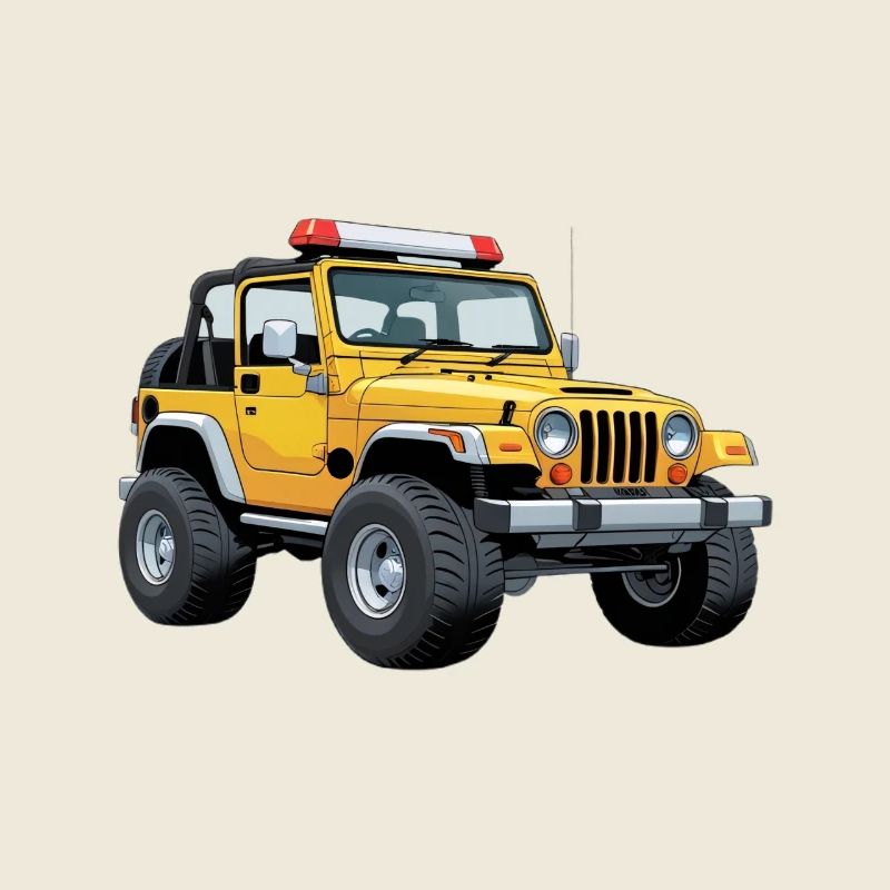 Gelber Geländewagen mit Warnlichtleuchte