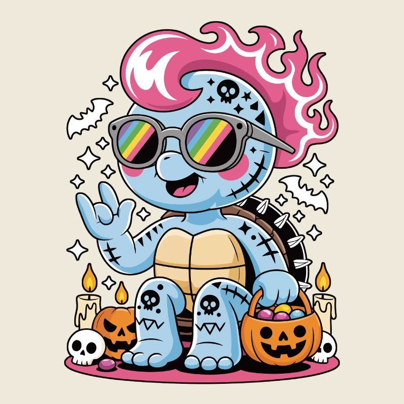 Punk Rocker Halloween Turtle with Sunglasses