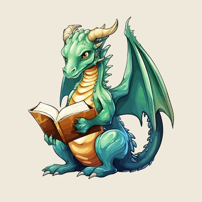 Fantasy Reading Dragon with Book
