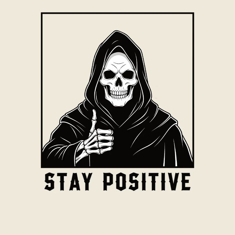 Skeleton hero with a positive motto