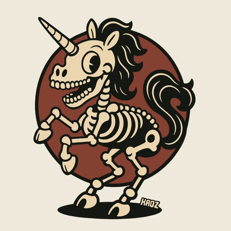 Skeleton Unicorn Retro Cartoon