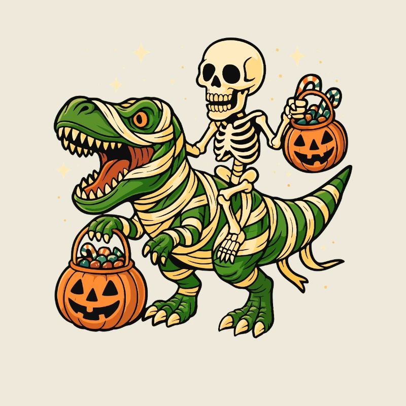 Skeleton chevauchant T-Rex — Dino Spooky Halloween Fun