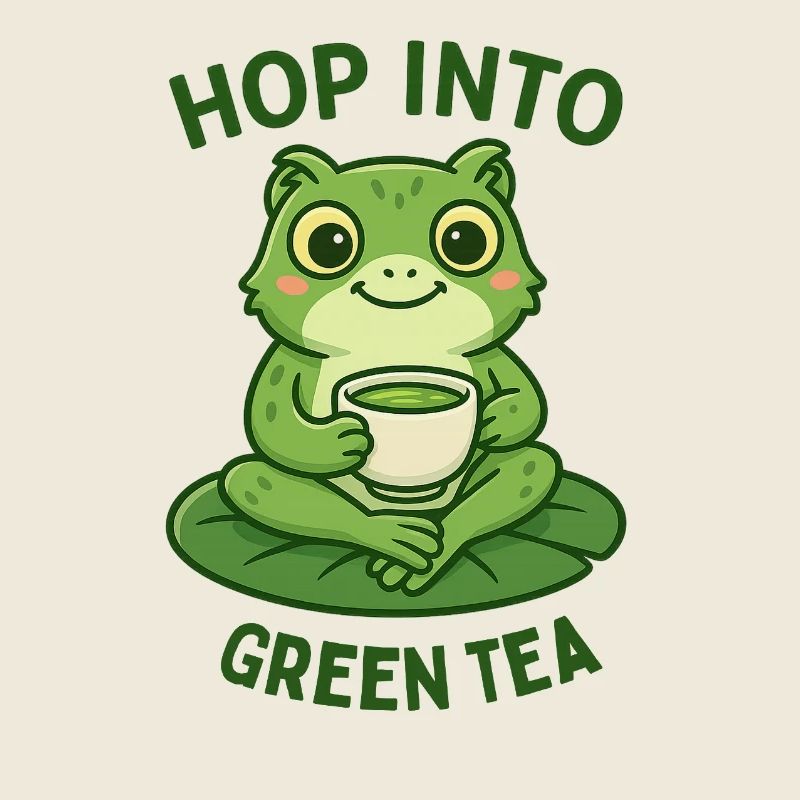 Green Frog Drinking Tea Animals Design