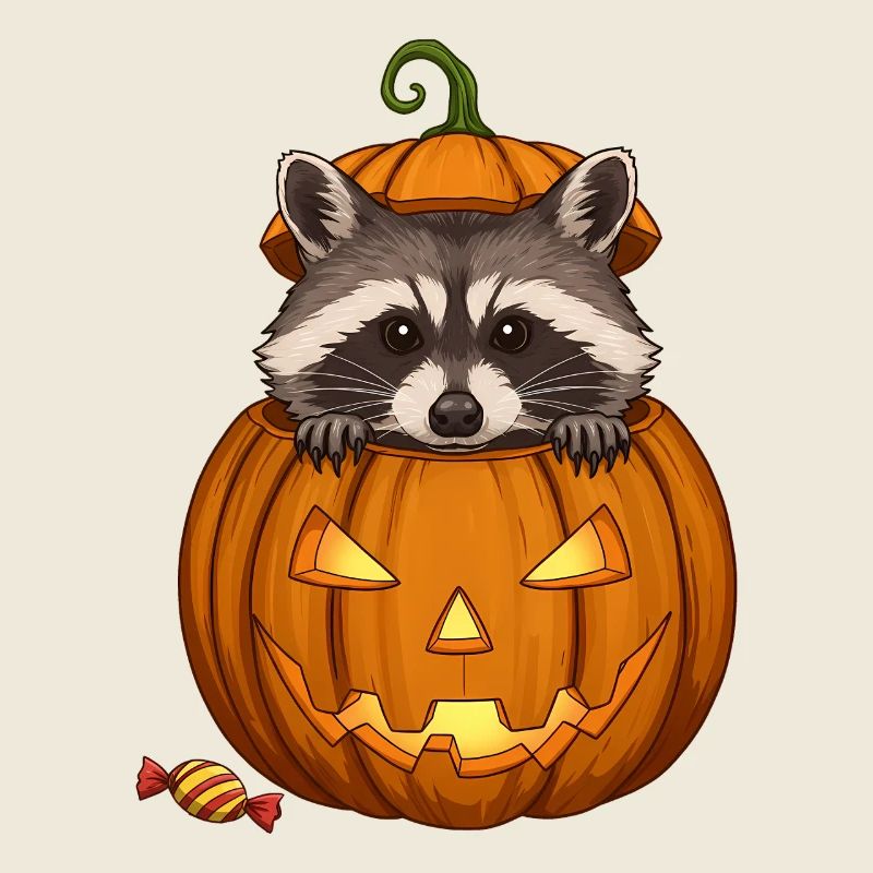 Raccoon Peeking from a Jack-o'-Lantern