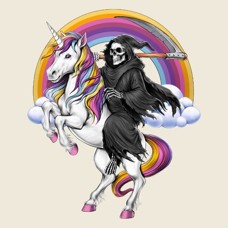 Sensenmann reitet Einhorn