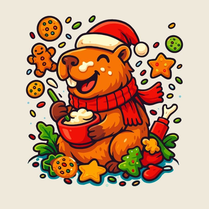 Capybara prépare des biscuits de Noël – Motif de Noël