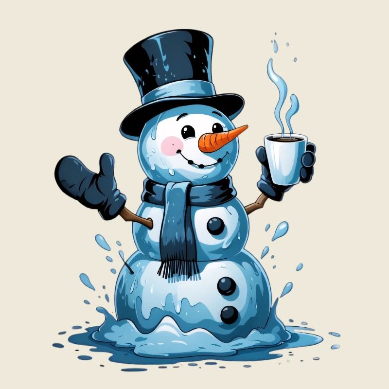 Schneemann mit dampfendem Becher